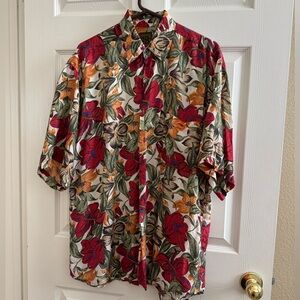 Bruno Floral Men's Silk Shirt - Multi-Colored - Size Medium - Vintage